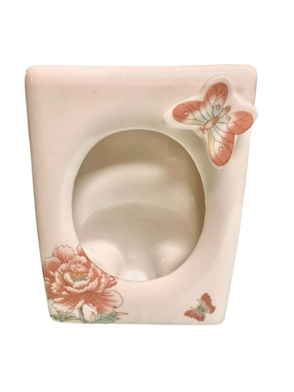 Vintage Chinoiserie Porcelain Oval Picture Frame 3 D Butterfly Japan Set of 2